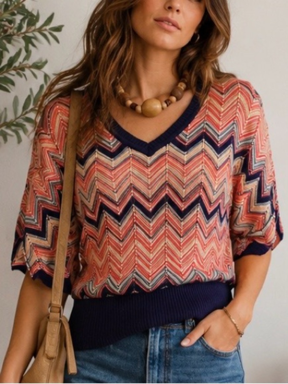 Outback Red 90s Vintage Chevron Knit Sweater Top Boho Festival Glam | Medium